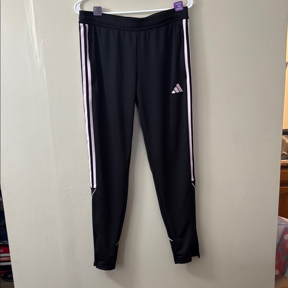 Adidas Black Track Pants with Tapered Fit and Elastic Cuffs